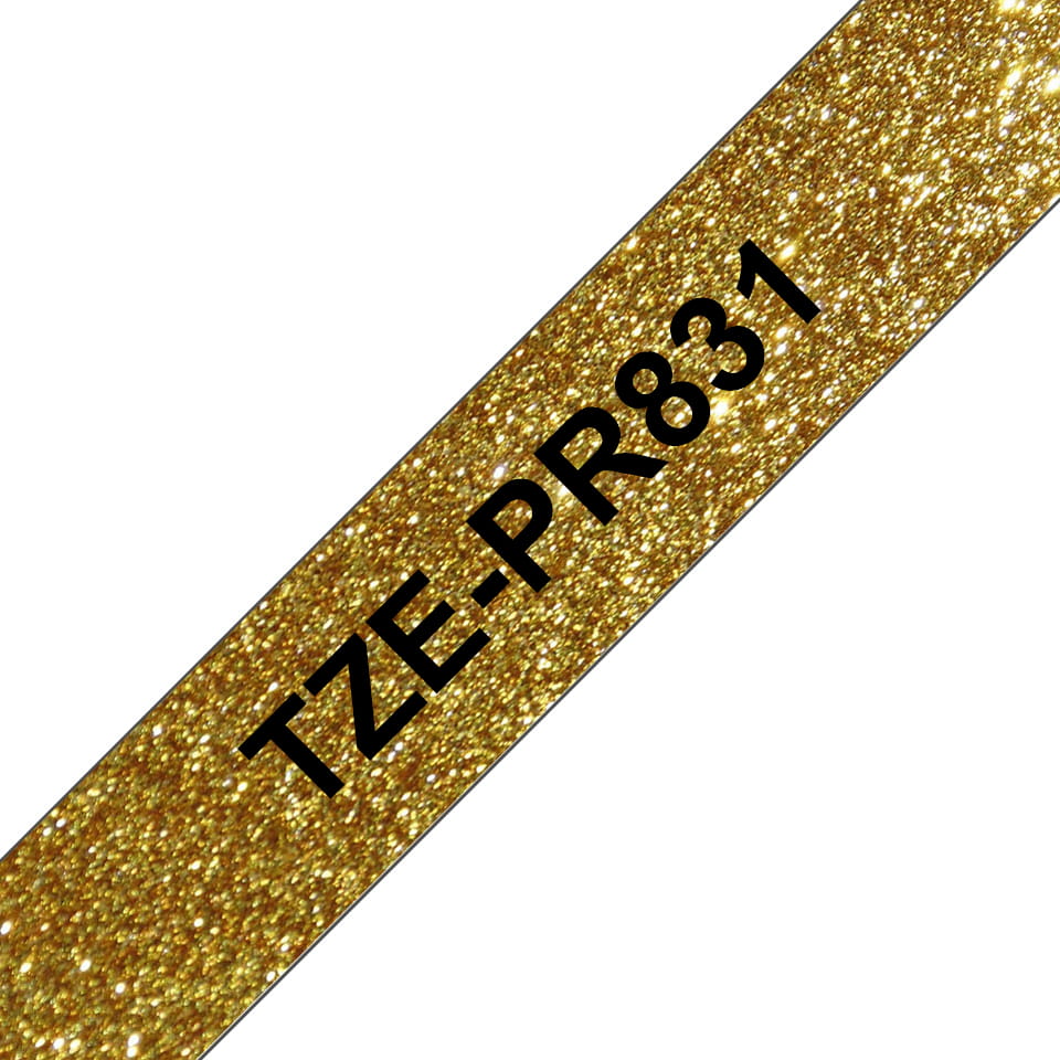 Brother TZe-PR831 - Schwarzer Druck auf Premium Glitter Gold - Rolle (1,2 cm x 8 m)