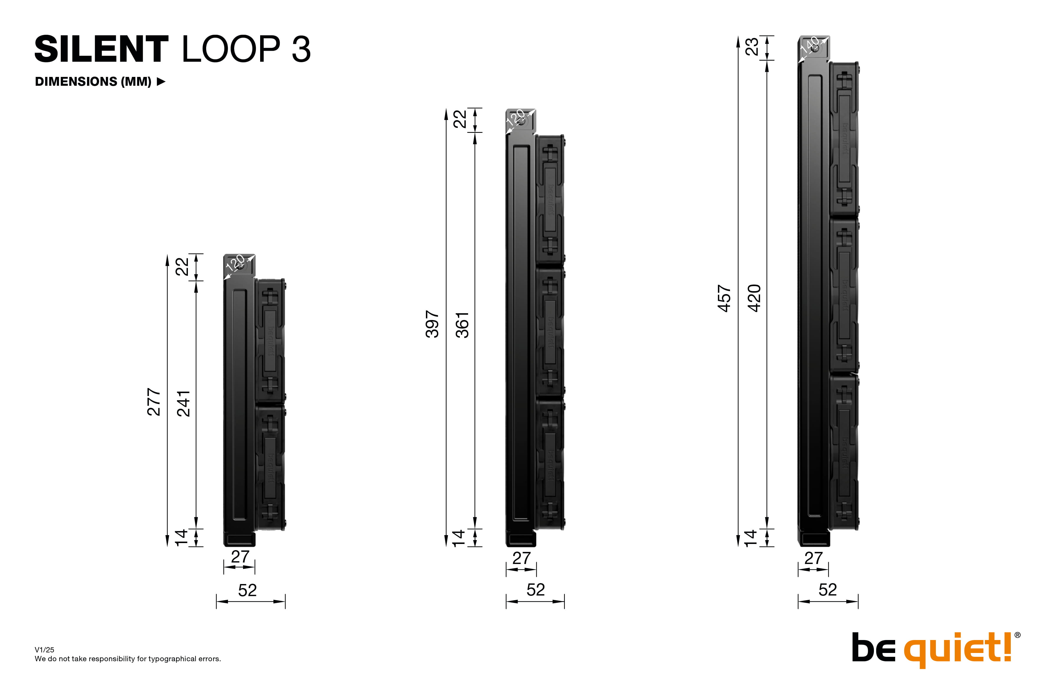 Be Quiet! Silent Loop 3 360 mm, All-in-One-Flüssigkeitskühler, 12 cm, 130,3 m³/h, Schwarz
