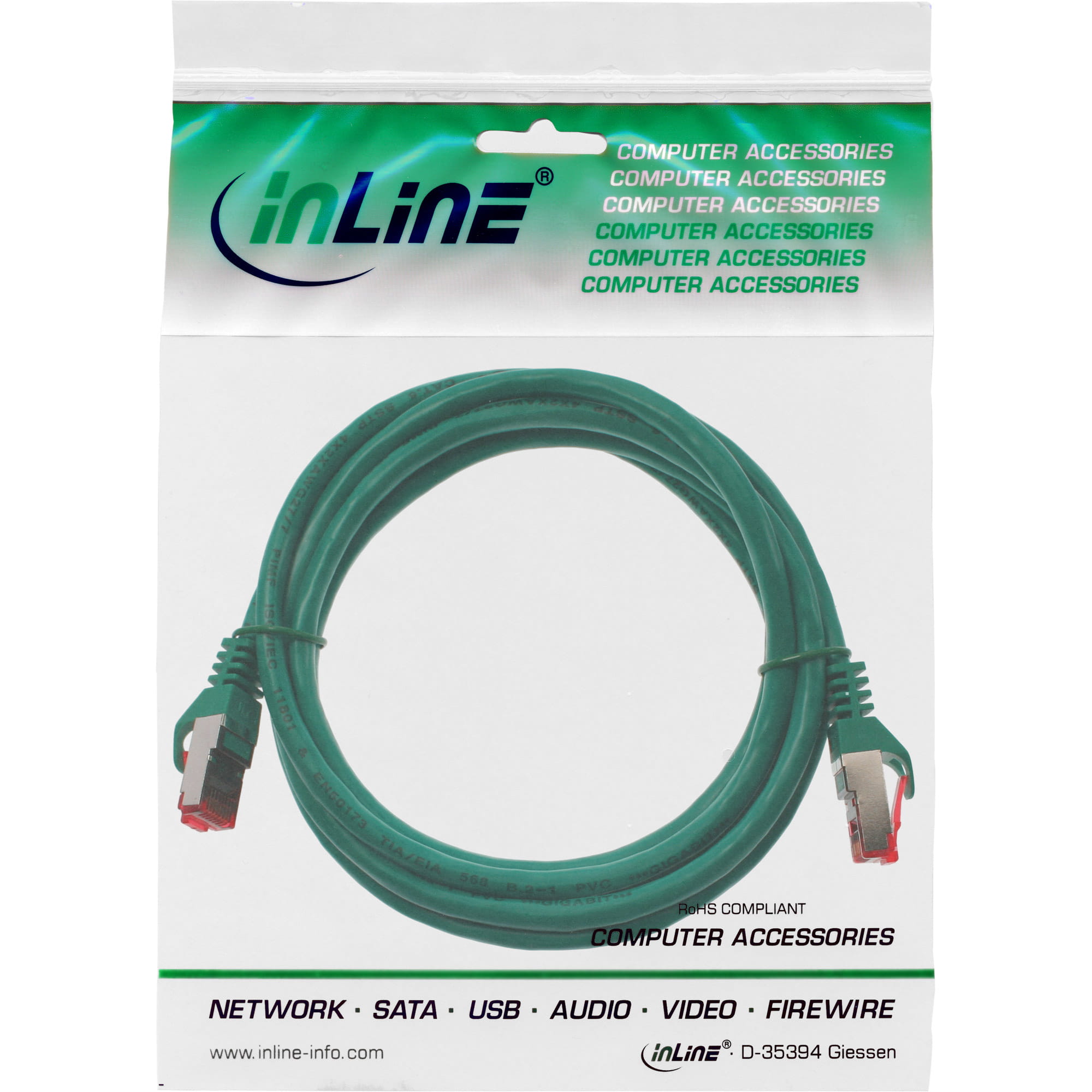 InLine Patchkabel - S/FTP (PiMf) - Cat.6 - 250MHz - PVC - CCA - grün - 0,5m