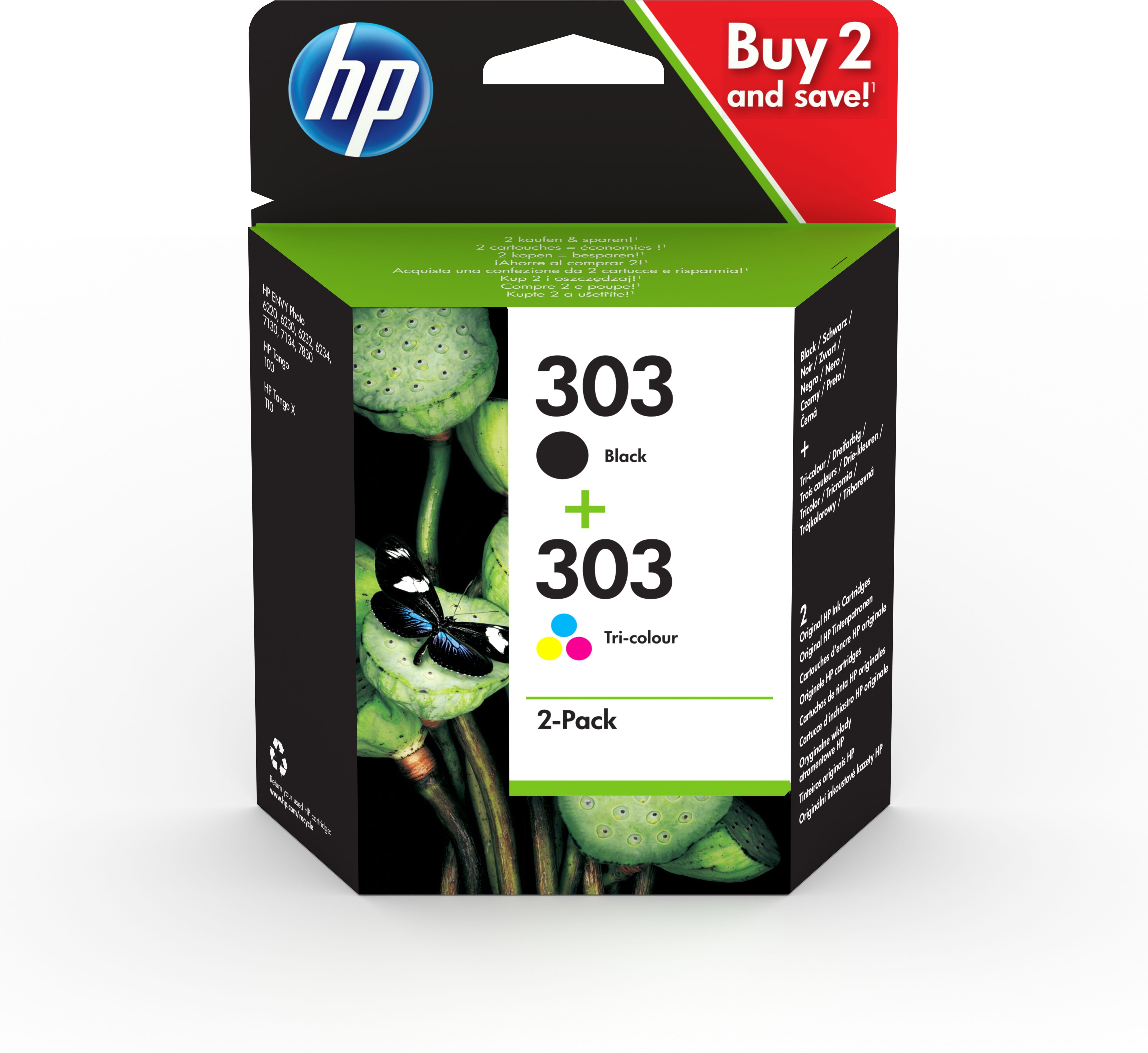 HP 303 - 2er-Pack - pigmentiertes Schwarz, Farbe (Cyan, Magenta, Gelb)