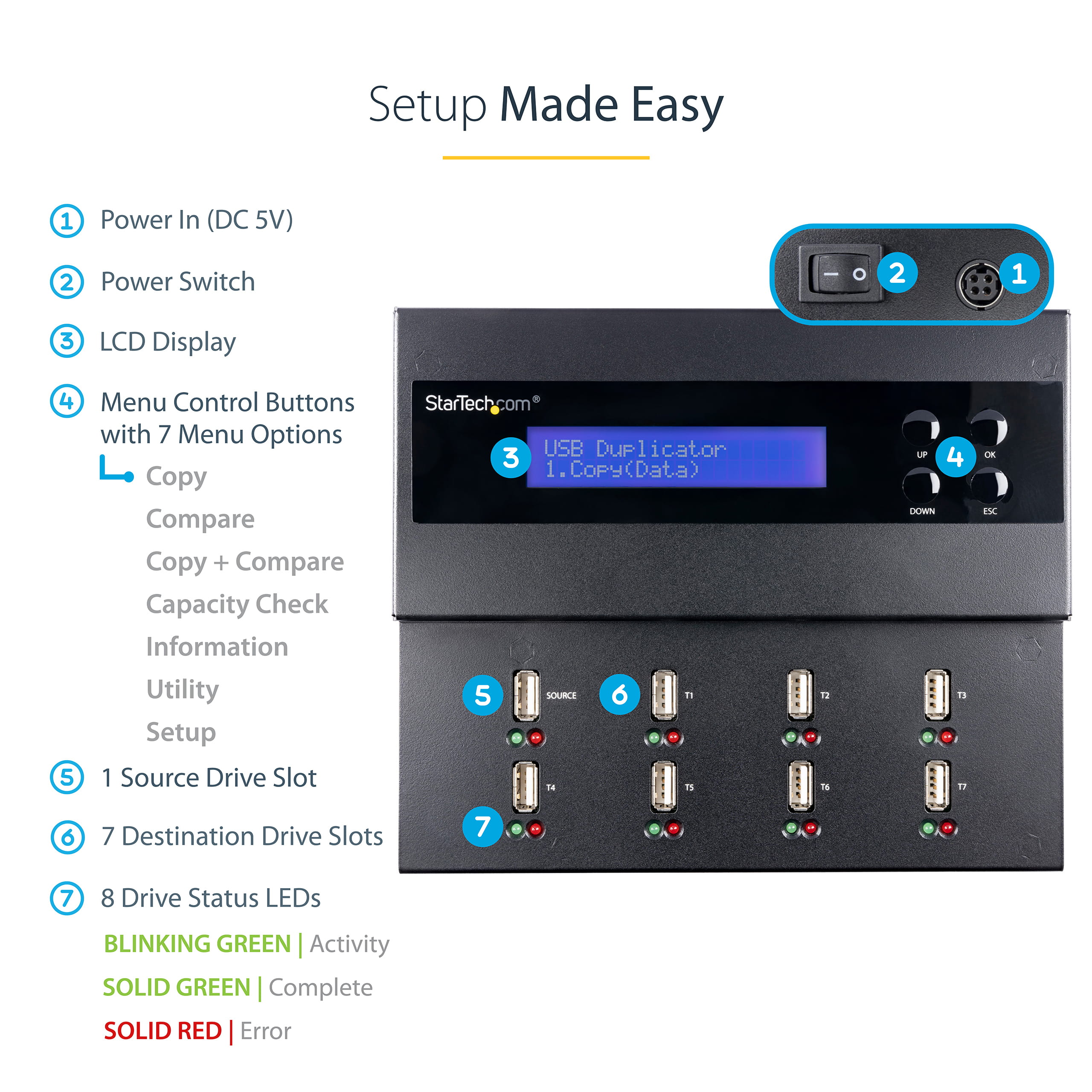 StarTech.com 1:7 Standalone USB Duplizierer und Löscher