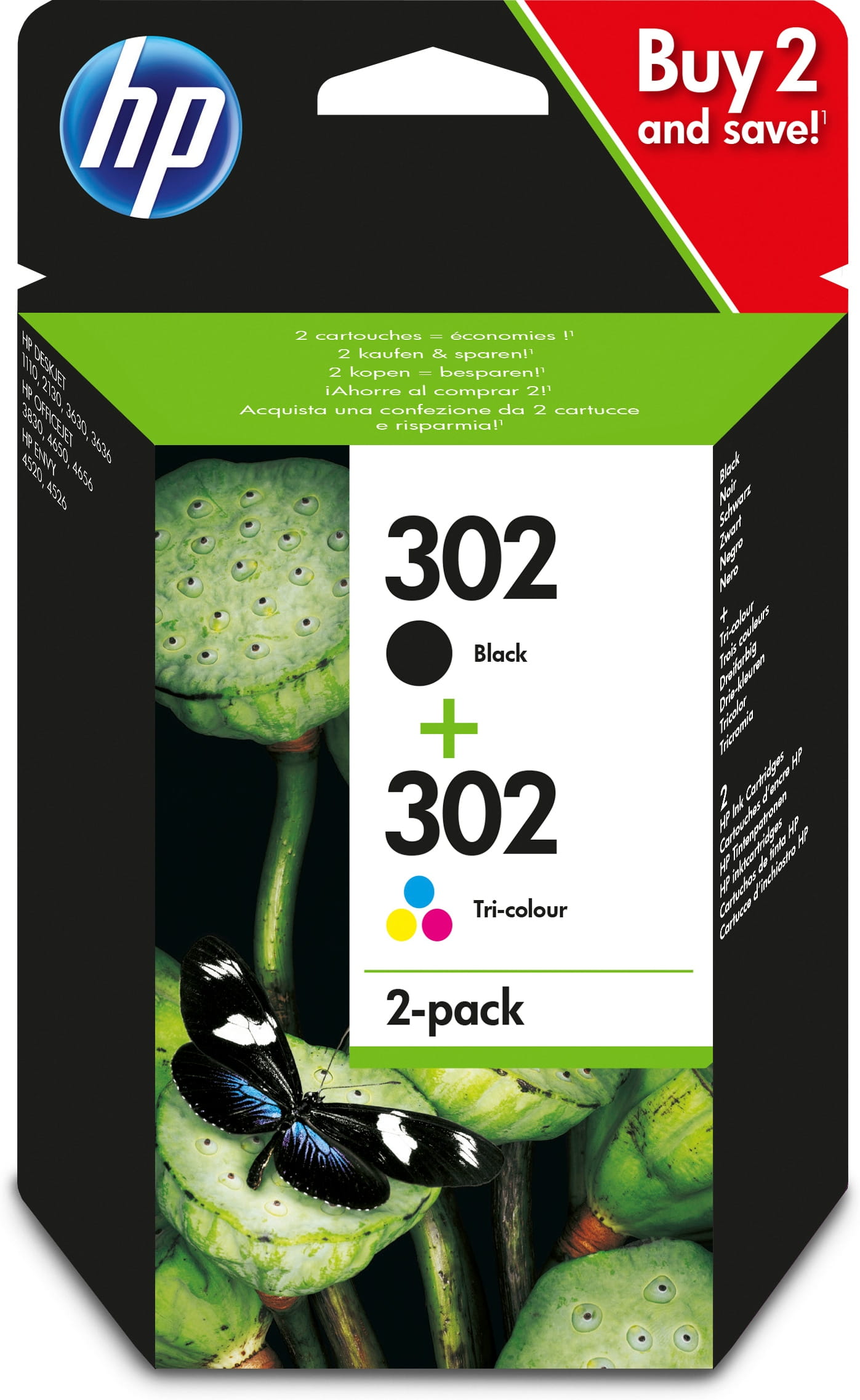 HP 302 Combo Pack - 2er-Pack - Schwarz, Farbe (Cyan, Magenta, Gelb)