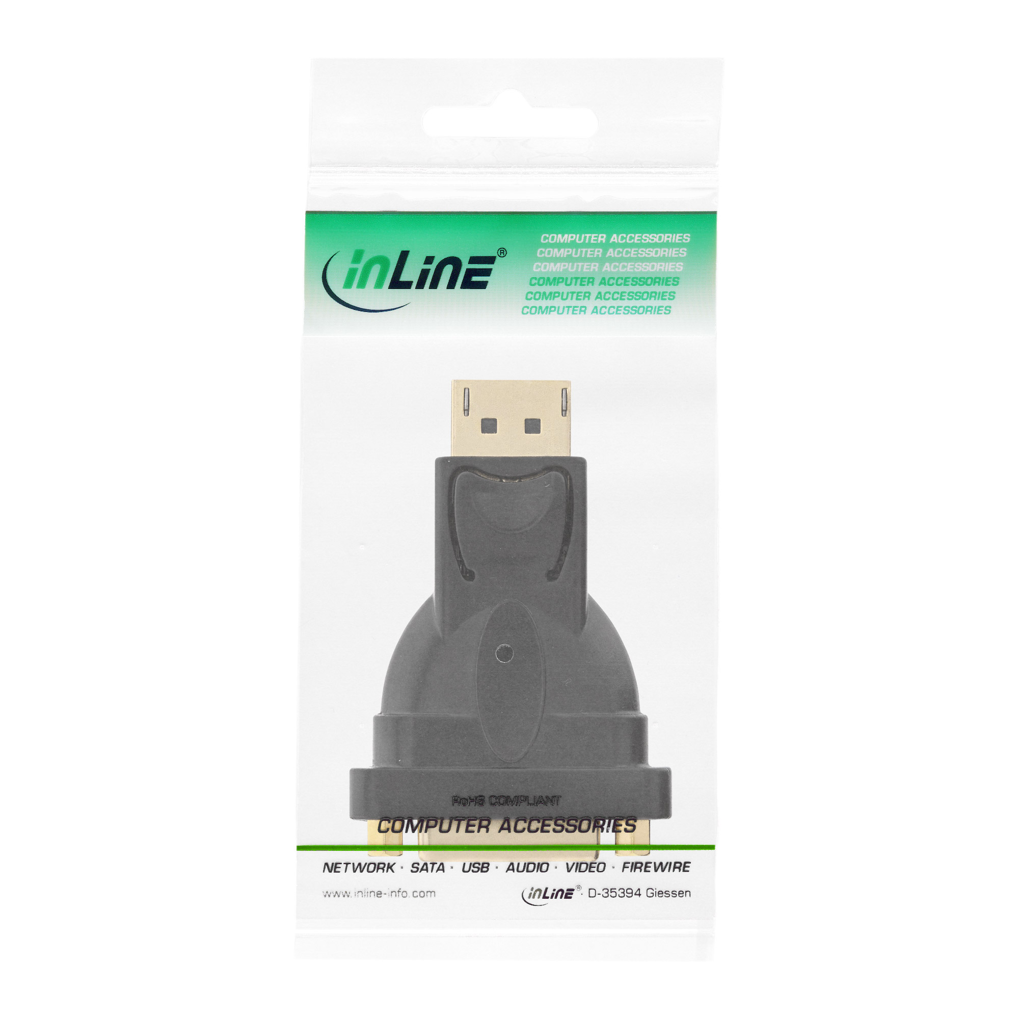 InLine DisplayPort Adapter - DisplayPort Stecker auf DVI-D 24+1 Buchse - schwarz