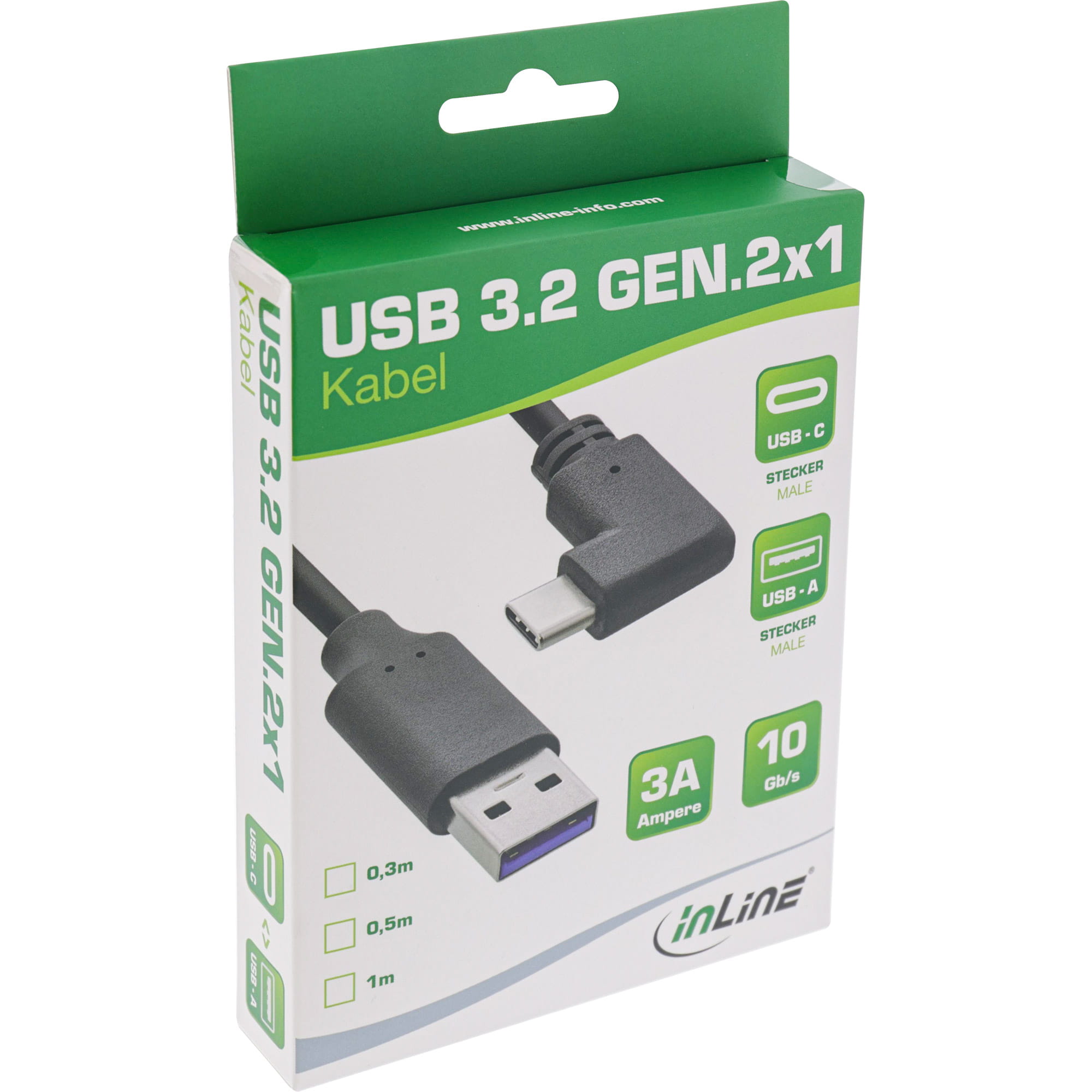 InLine USB 3.2 Kabel - USB-C Stecker gewinkelt an A Stecker - schwarz - 1m