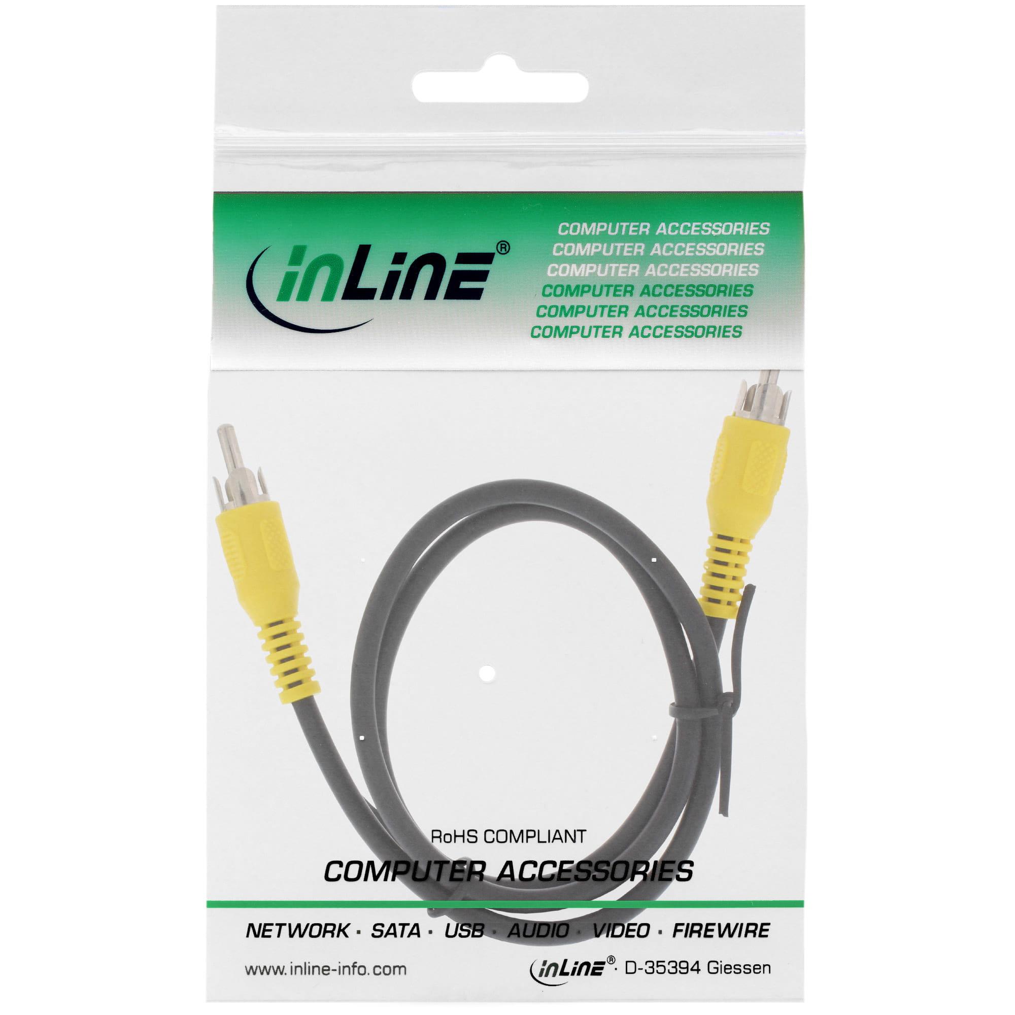 InLine Cinch Kabel - Video - 1x Cinch Stecker / Stecker - Steckerfarbe gelb - 0,5m