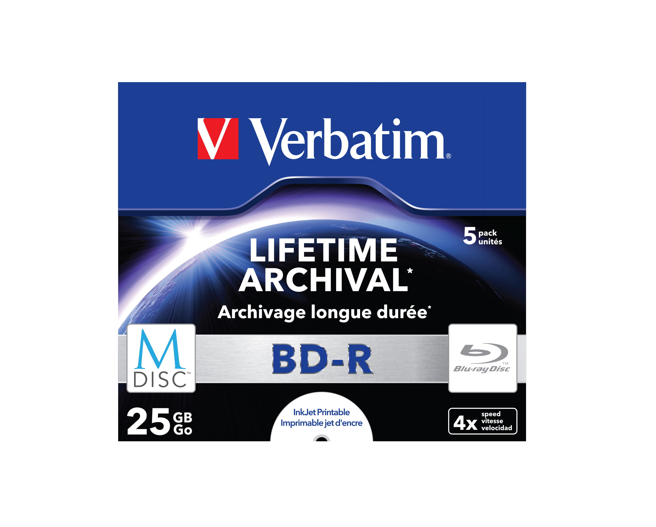 Verbatim M-Disc - 5 x BD-R - 25 GB 4x - mit Tintenstrahldrucker bedruckbare Oberfläche - Jewel Case (Schachtel)