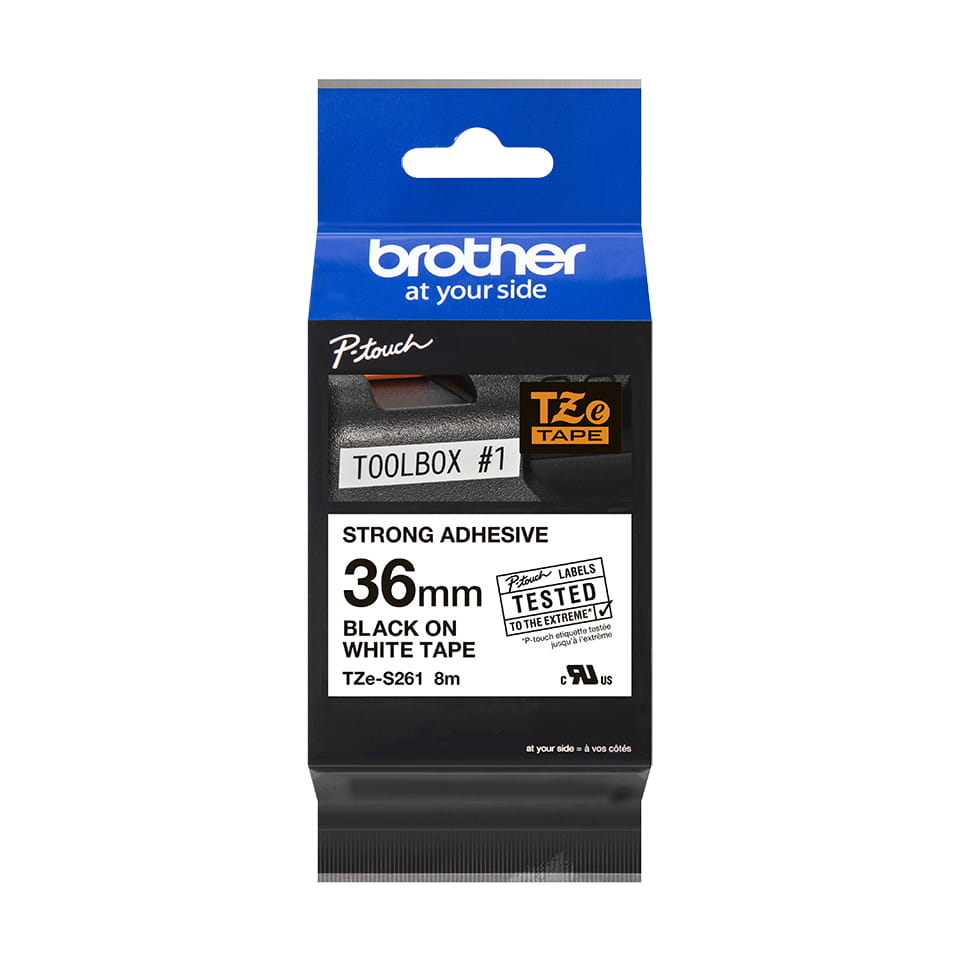 Brother TZe-S261 - Extra starker Klebstoff - Schwarz auf Weiß - Rolle (3,6 cm x 8 m)