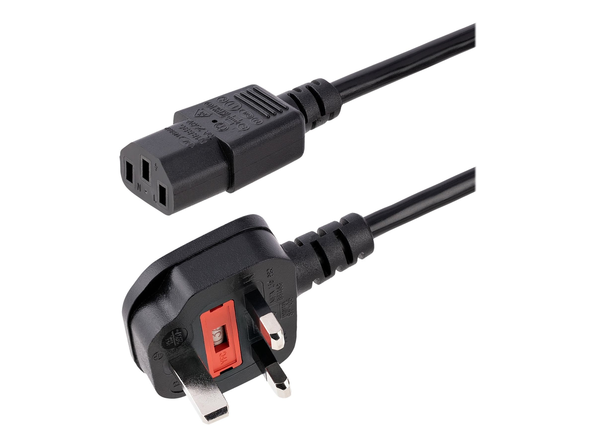 StarTech.com 3ft (1m) UK Computer Power Cable, BS 1363 to C13 Power Cord, 18AWG, 10A 250V, Black Replacement AC Power Cord, Monitor Power Cable, BS 1363 to IEC 60320 C13 Kettle Lead - PC Power Supply Cable (BS13U-1M-POWER-LEAD)