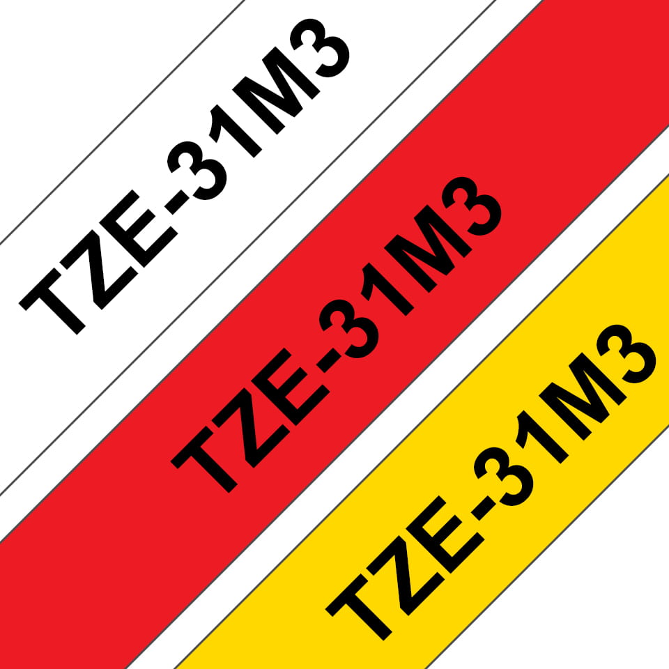Brother TZe-31M3 - Schwarz auf rot, Schwarz auf Weiß, Schwarz auf Gelb - Rolle (1,2 cm x 8 m)