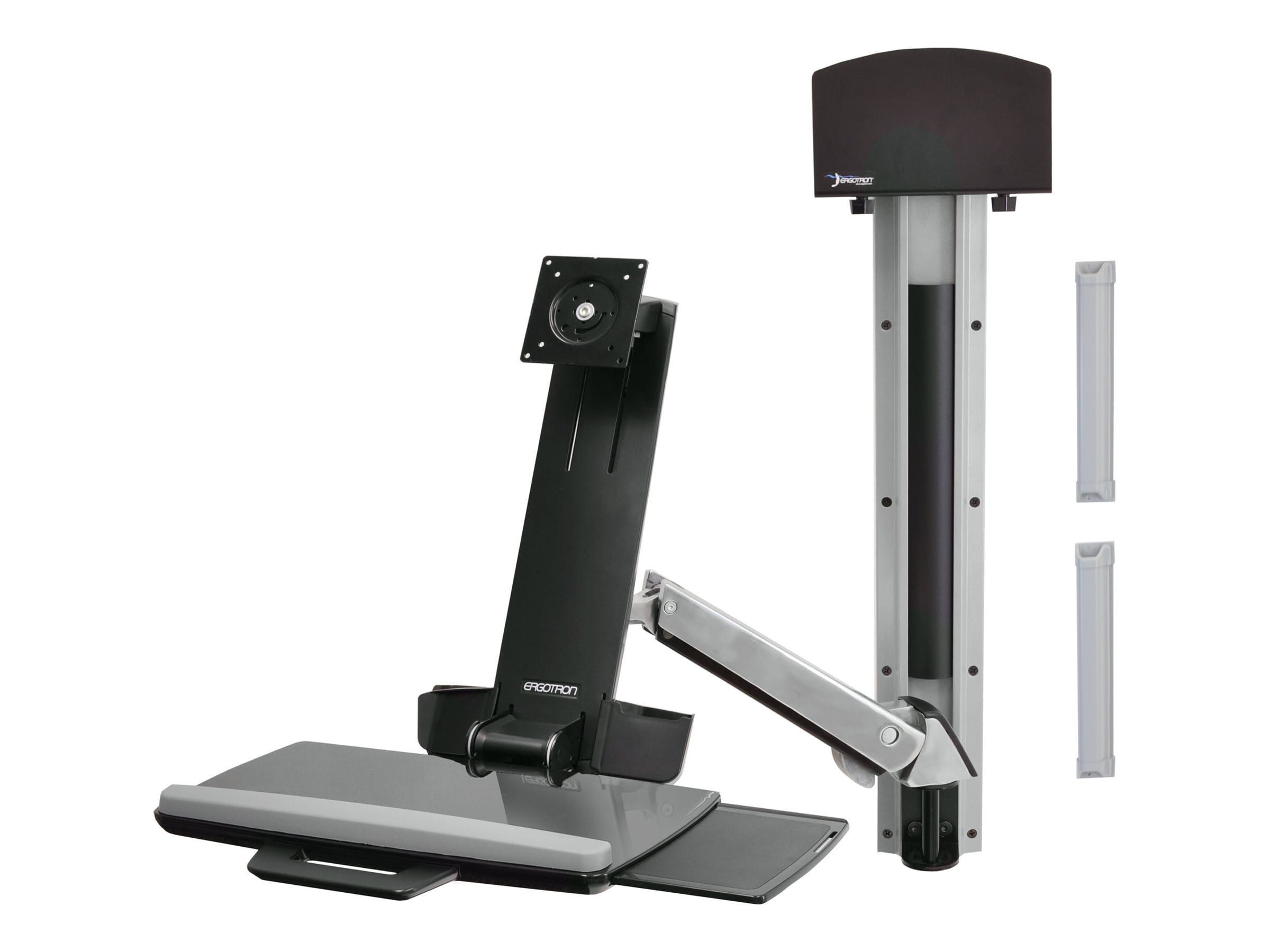 Ergotron Sit-Stand Combo System Mit CPU-Halter klein - Befestigungskit (CPU-Halter, 2 Schienenabdeckungen, 2 Kabelkanäle, Handgelenkkissen, einstellbarer Monitorarm, VESA-Halterung, Wandschiene 34", Montagesystem mit CPU-Halterung und Armen, Tastaturabl