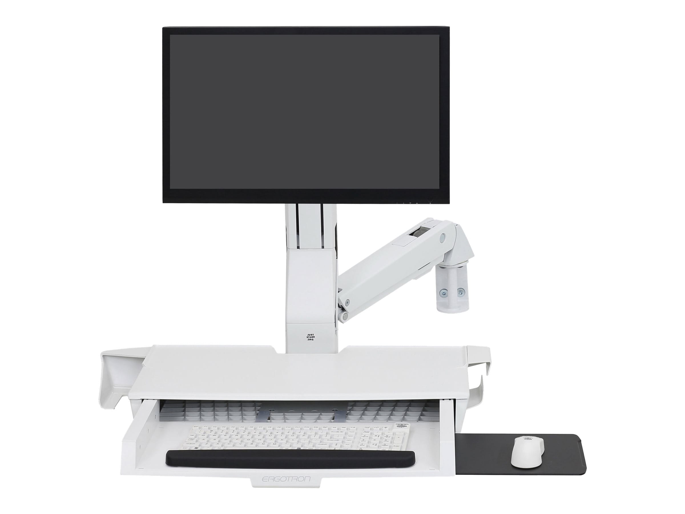 Ergotron Sit-Stand Combo Arm - Befestigungskit (Handgelenkkissen, Wandmontagehalterung, Display-Halterung, Schienenmontage Halterungsset, Mausablage zum Herausziehen, Combo Schwenkarm, Arbeitsfläche mit Tastaturablage, Scanner- und Maushalter)