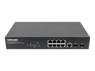 Intellinet 8-Port Gigabit Ethernet Web-Managed PoE+ Switch mit 2 SFP-Ports, 8 x PoE-Ports, IEEE 802.3at/af Power over Ethernet (PoE+/PoE)