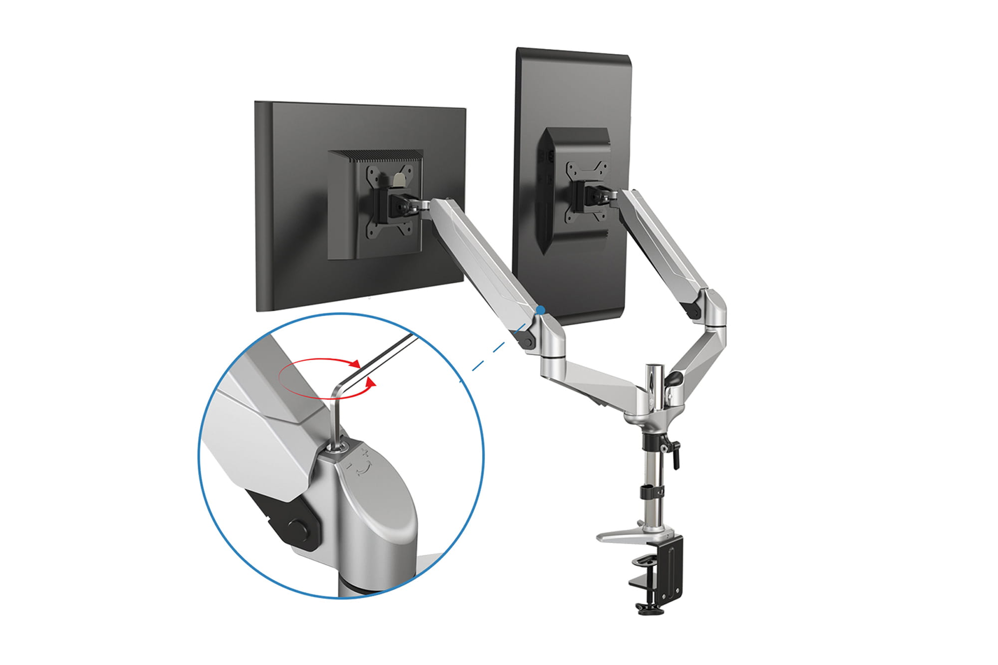 DIGITUS Universal Dual Monitorhalter mit Gasdruckfeder und Klemmbefestigung