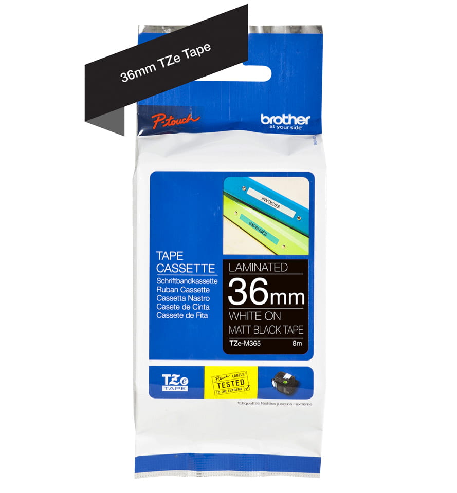 Brother TZe-M365 - Matt - Klebstoff - weiß auf mattschwarz - Rolle (3,6 cm x 8 m)