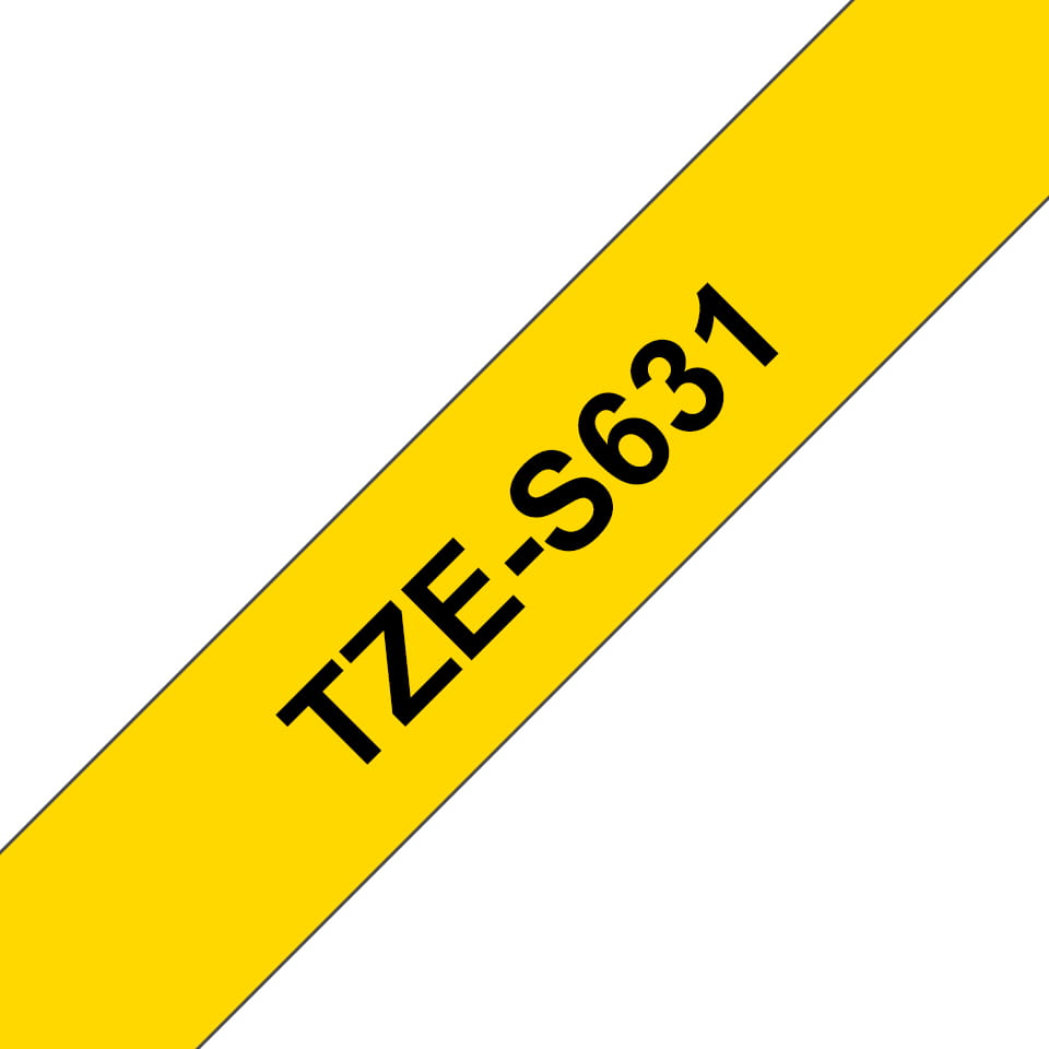 Brother TZe-S631 - Extra starker Klebstoff - Schwarz auf Gelb - Rolle (1,2 cm x 8 m)