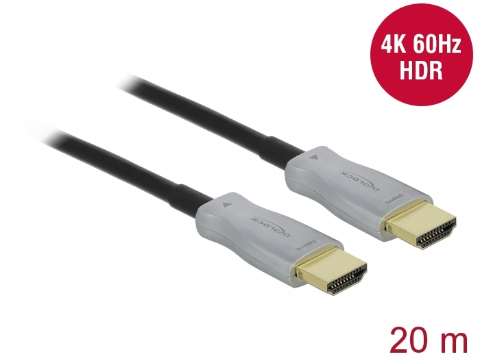 Delock High Speed - HDMI-Kabel - HDMI männlich zu HDMI männlich - 20 m - Glasfaser - Schwarz - 4K Unterstützung, Active Optical Cable (AOC)