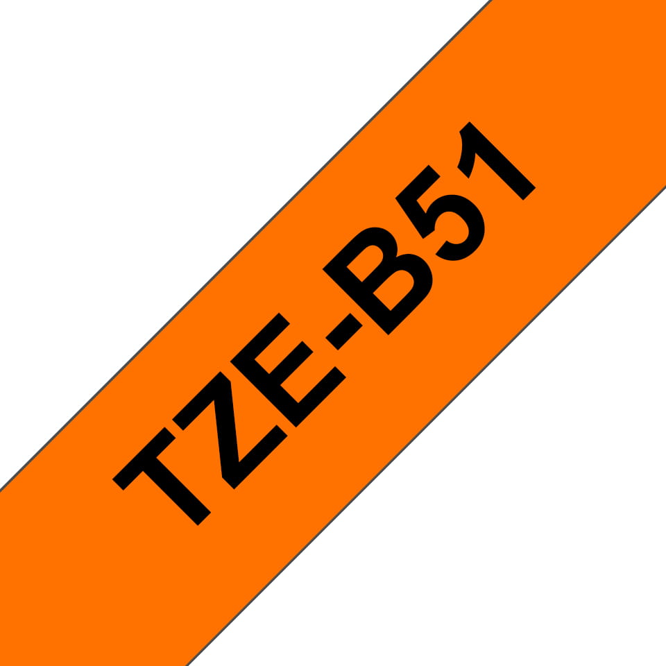 Brother TZe-B51 - Standard-Klebstoff - schwarz auf fluoreszierendem orange - Rolle (2,4 cm x 5 m)