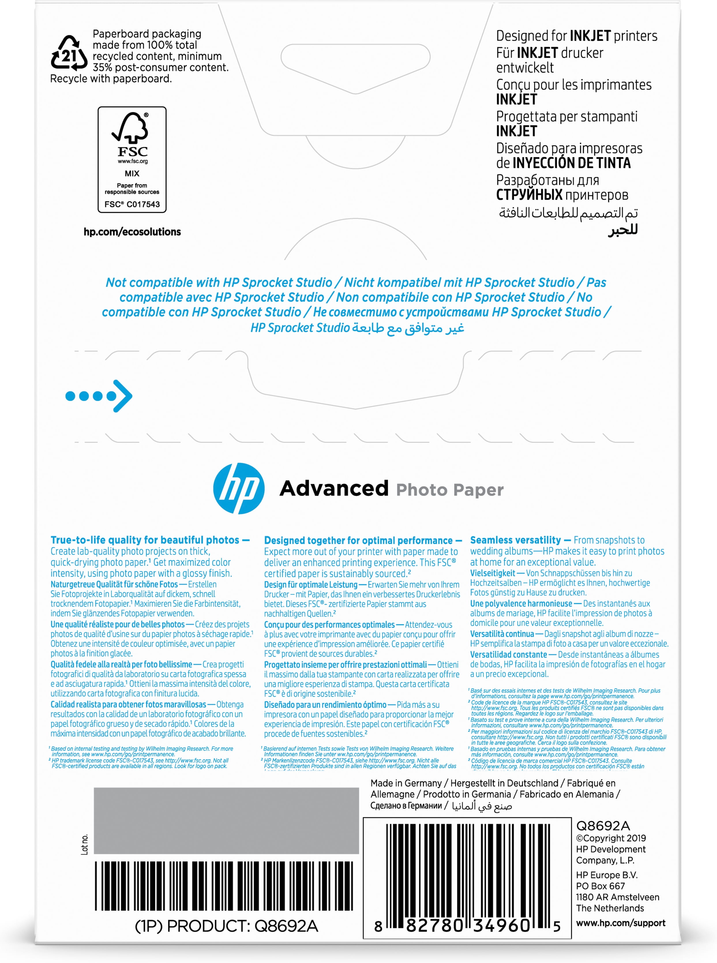 HP Advanced Glossy Photo Paper - Glänzend - 100 x 150 mm