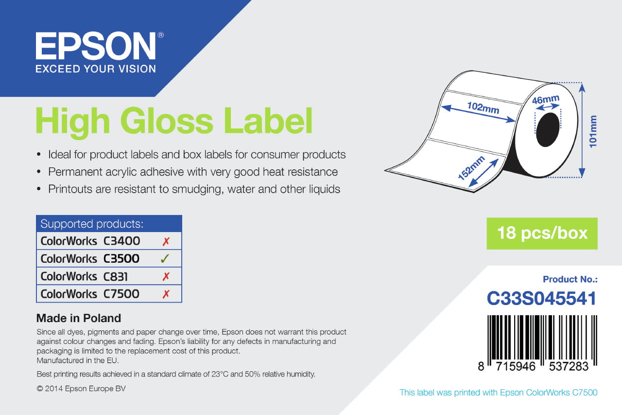 Epson Hochglänzend - 102 x 152 mm 210 Etikett(en) (1 Rolle(n)