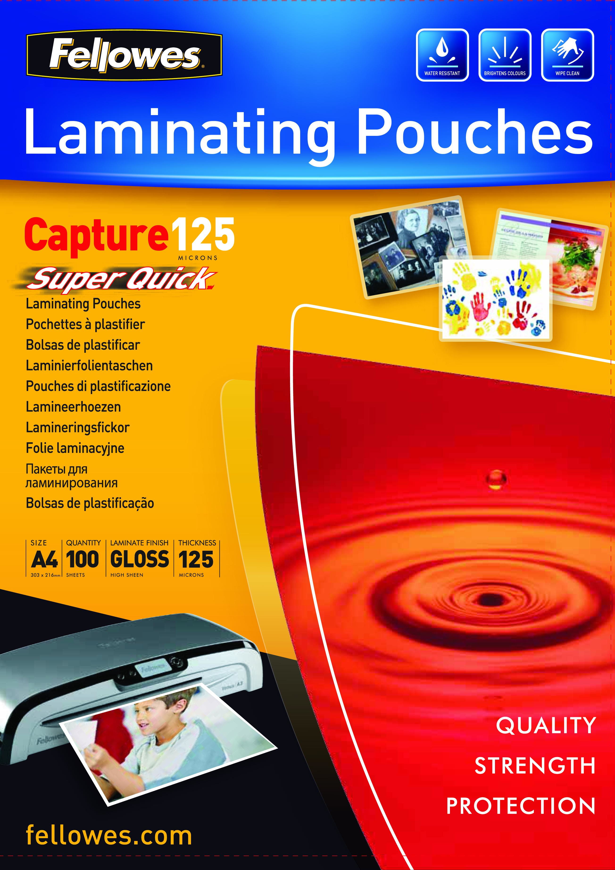 Fellowes Laminating Pouches SuperQuick Capture 125 micron - 125 Mikron - 100er-Pack - glänzend - durchsichtig - A4 (210 x 297 mm)