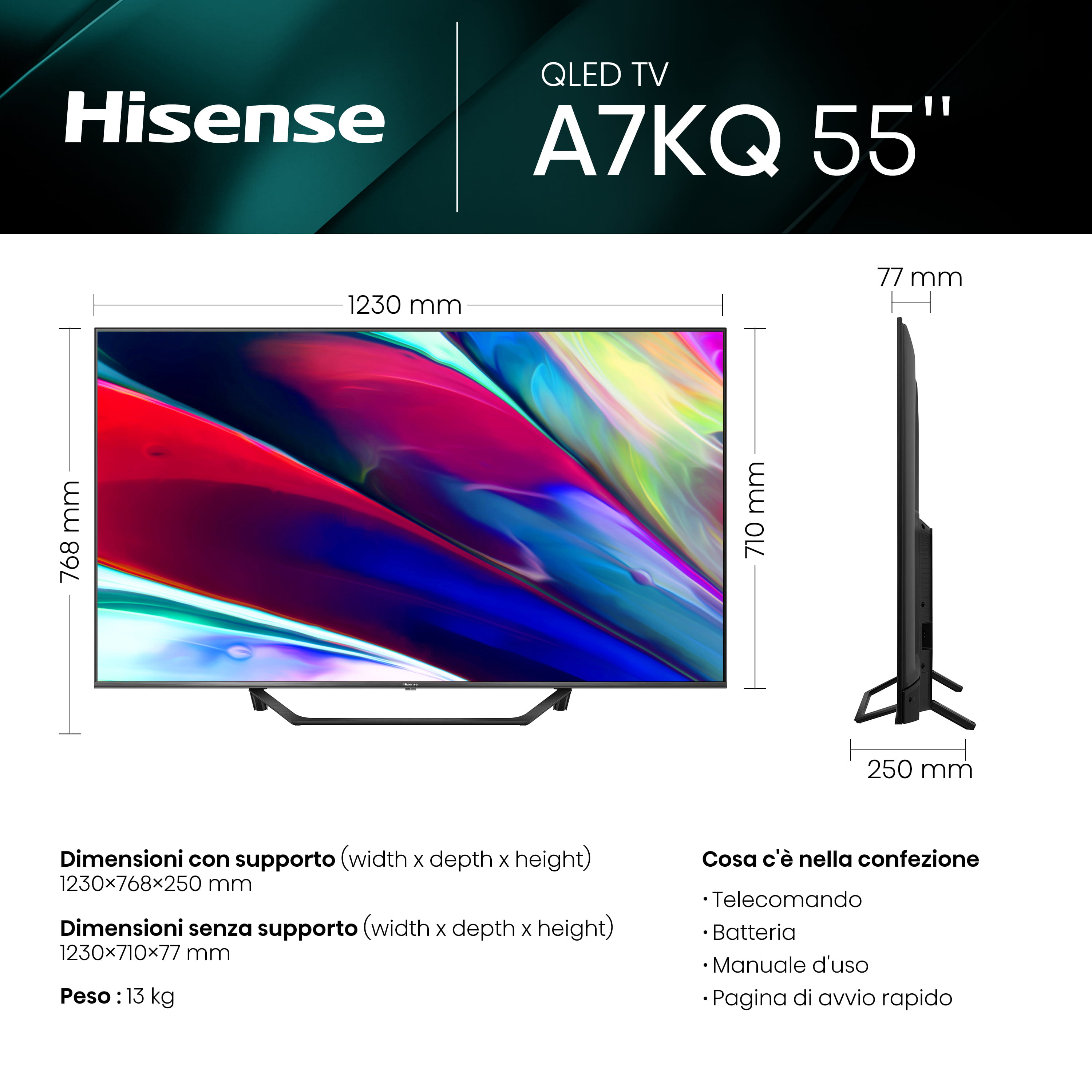 Hisense 55A7KQ - 139 cm (55") Diagonalklasse A7KQ Series LCD-TV mit LED-Hintergrundbeleuchtung - QLED - Smart TV - VIDAA - 4K UHD (2160p)