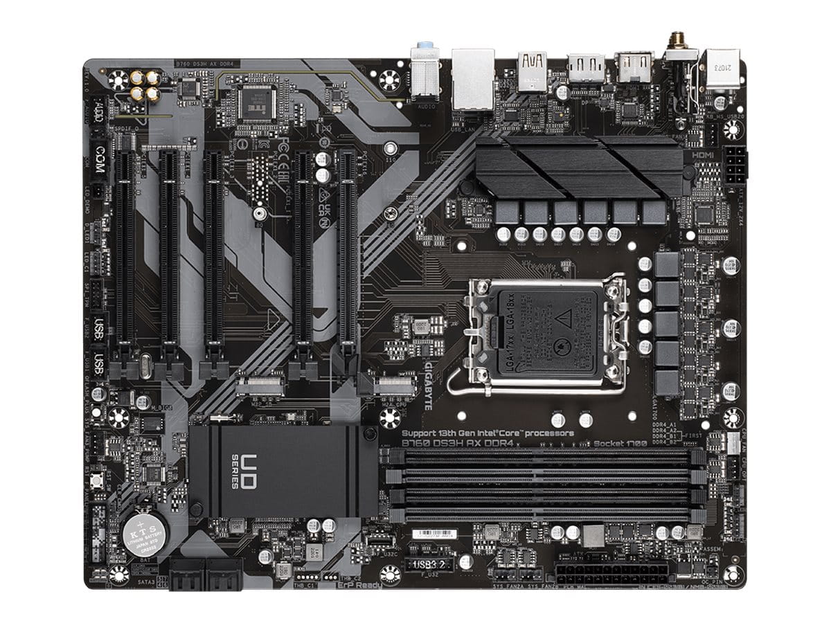 Gigabyte B760 DS3H AX DDR4 - 1.X - Motherboard - ATX - LGA1700-Sockel - B760 Chipsatz - USB-C 3.2 Gen 2x2, USB 3.2 Gen 2, USB 3.2 Gen 1 - Gigabit LAN, Wi-Fi 6E - Onboard-Grafik (CPU erforderlich)