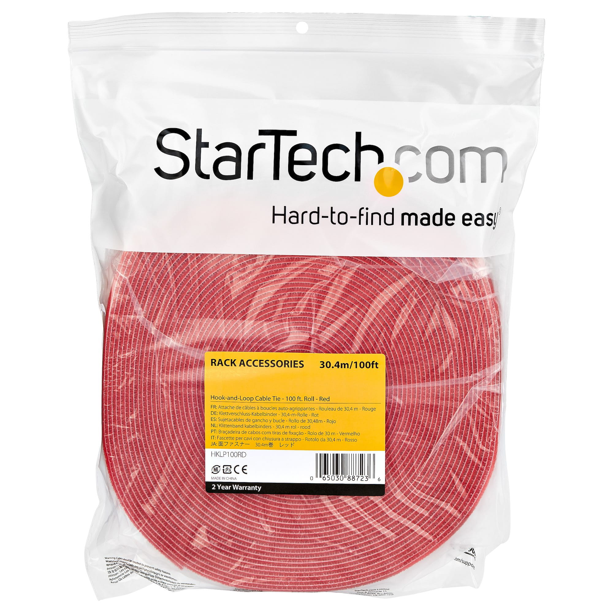 StarTech.com HKLP100RD Klettkabelbinder (30,4m, frei zuschneidbar & wiederverwendbar)